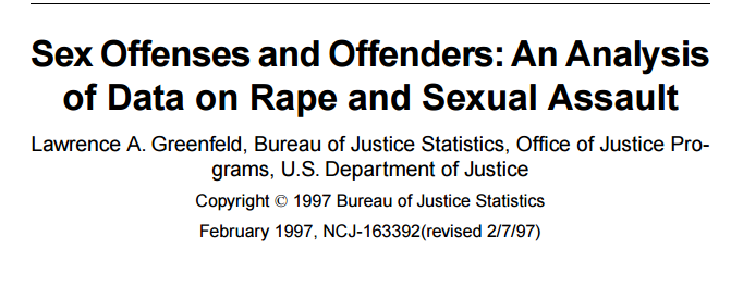Sex Offenses and Offenders: An Analysis of Data on Rape and Sexual Assault
